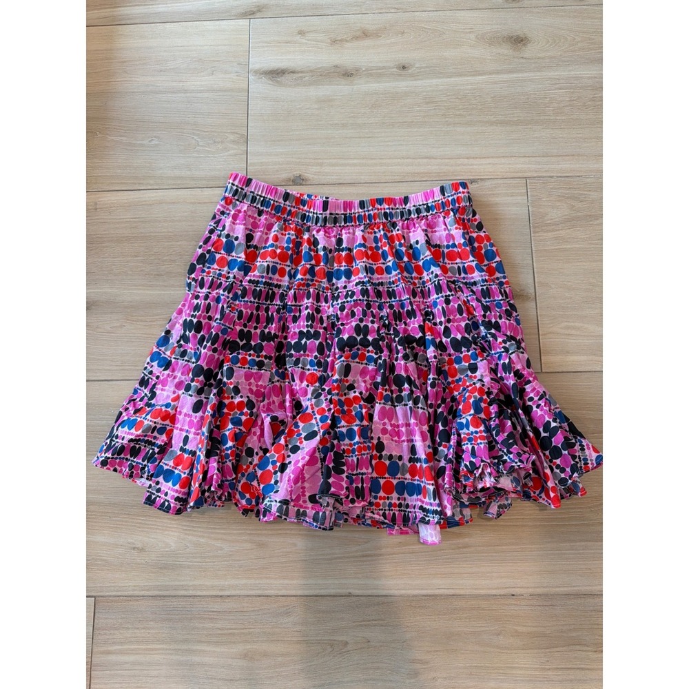 Rhode Fiona Mini Skirt Pink Multicolor Geometric Dot Tiered Ruffle Cotton‎ Large